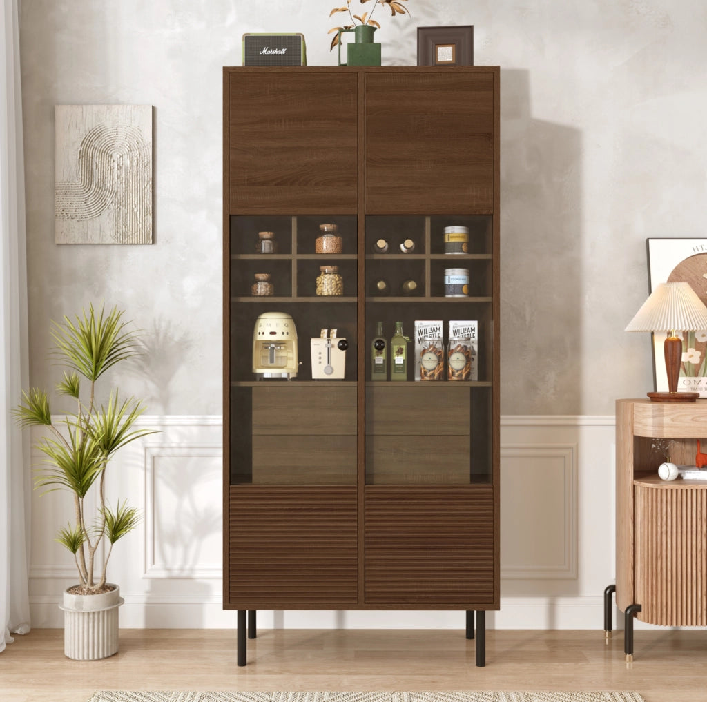 Vetrina contenitore con frontale in vetro e ripiani in MDF naturale