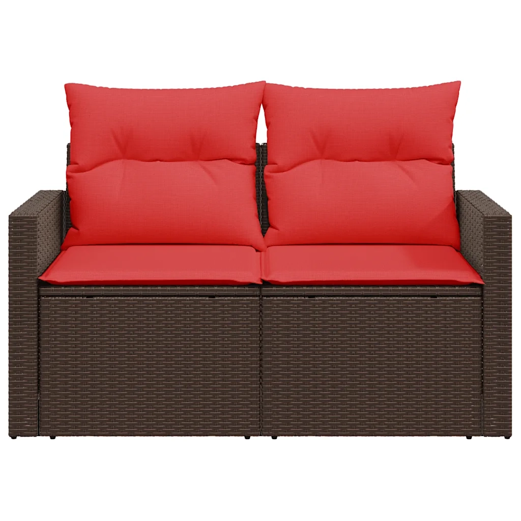 Divano da giardino con cuscini a 2 posti marrone in polyrattan 366235