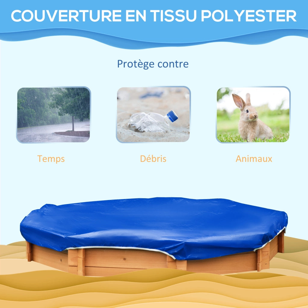 Sandbox in legno massello, ottagonale, 140x140x21.5 cm, con bache e copertura ¨C Minimal ¨C arancione