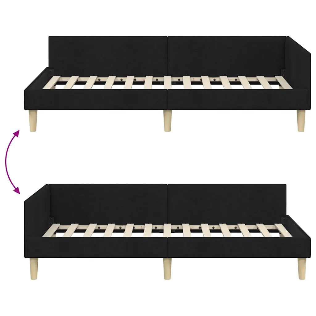 Letto singolo | Letto per adulti | Cornice del letto ad angolo Nero 90 x 200 cm Tessuto