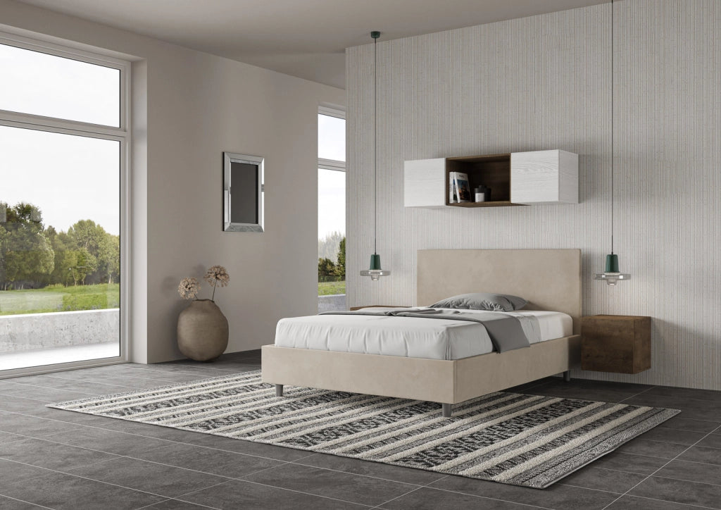BS COM Letto una piazza e mezza senza rete imbottito 130x200 microfibra sabbia