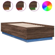 Letto singolo | Letto per adulti | Giroletto Luci LED Rovere Marrone 90x190cm in Legno Multistrato