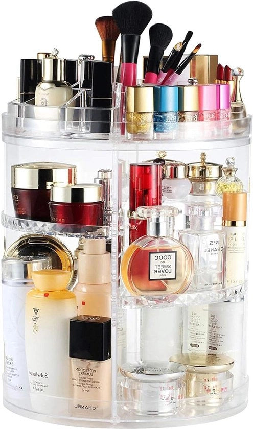 Organizzatore di cosmetici rotativo 360 gradi grande con 8 livelli per la cura della pelle e profumi, dimensioni extra, trasparente
