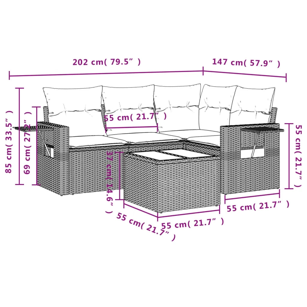 Set Divani da Giardino 5 pz con Cuscini in Polyrattan Nero