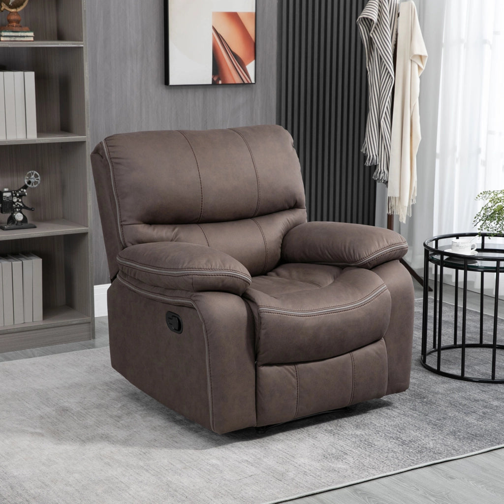 Poltrona Relax con Reclinazione Manuale e Poggiapiedi, in Microfibra e Acciaio, 97x90x96 cm, Marrone