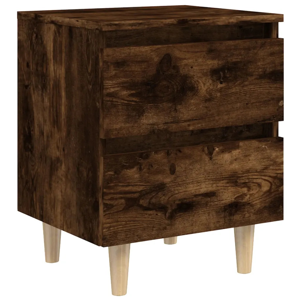 Comodino con Gambe in Legno Massello Rovere Fumo 40x35x50 cm 813122