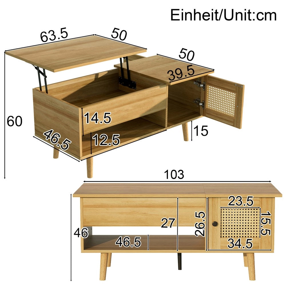 Tavolino da Salotto con Piano Alzabile e Ante in Rattan ¨C MINIMAL ¨C Legno e Nero