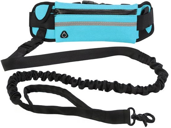 Tas da sport per cani blu, cintura riflettente retrattile per esterno, cinturone anti-scoppio per corridori.