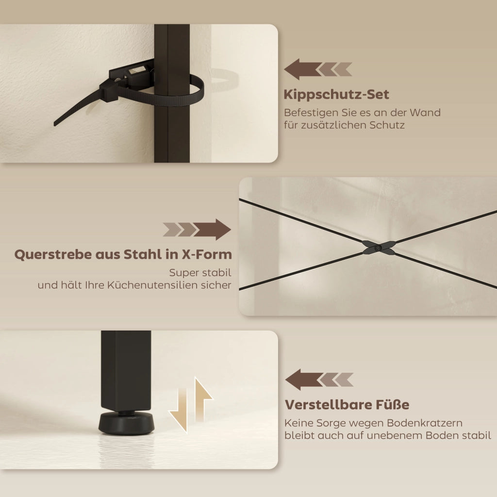 Scaffale da cucina con 2 prese, 5 ganci, 5 ripiani, cestino ¨C Xylo ¨C metallo nero 90x42x130cm