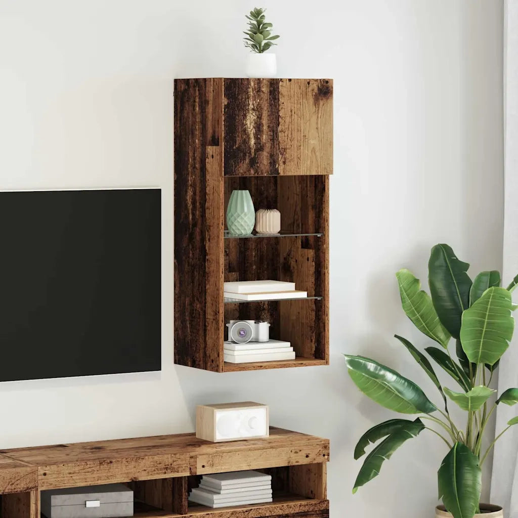 Mobile TV da Parete | Armadietto TV | Mobile Porta TV con LED Legno vecchio 40,5 x 30 x 90 cm