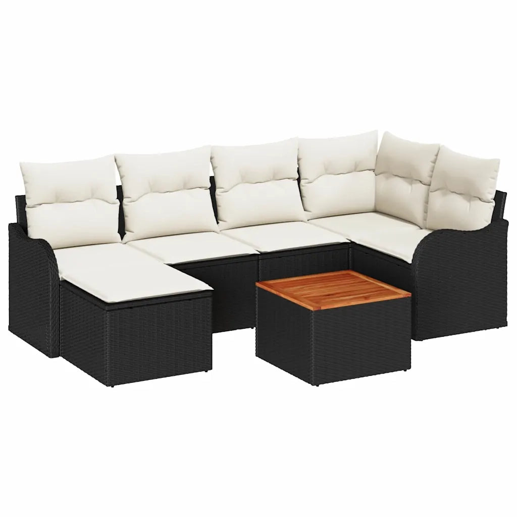 Set Divano da Giardino con cuscino 7 pcs Nero polyrattan