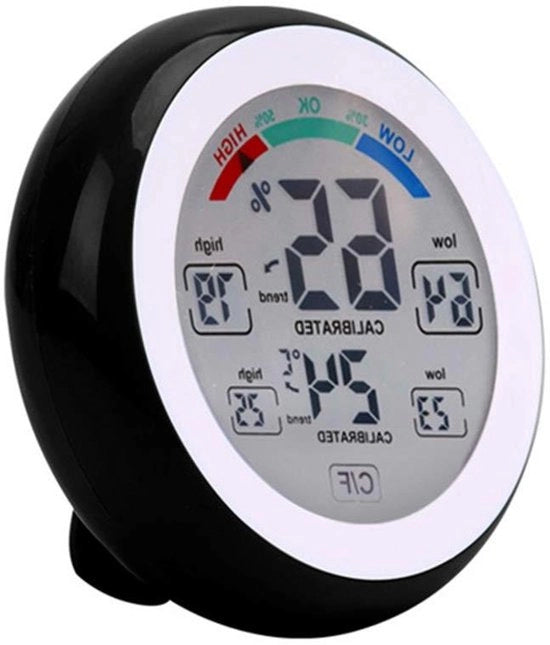 Termometro e Igrometro Digitale con Display Touchscreen per Interno e Esterno - Misuratore di Temperatura e Umidità - Senza Fili e Elettronico - Nero.