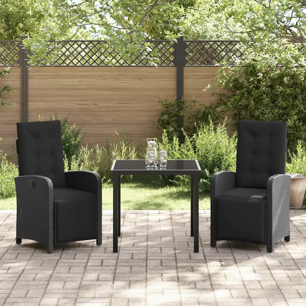 Set da Pranzo per Giardino con cuscino 3 pcs Nero polyrattan