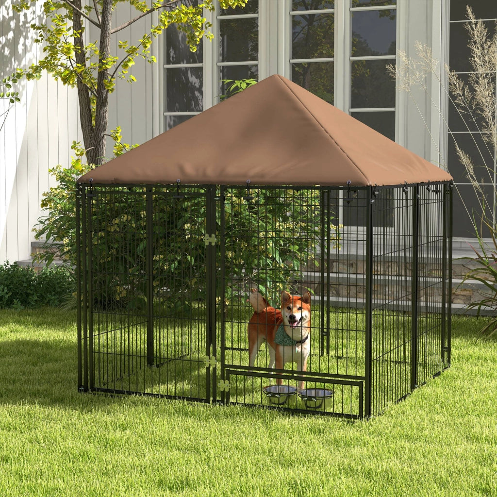 Recinto per Cani in Metallo e Tessuto ¨C Minimal ¨C Nero e Marrone 141x141x151 cm