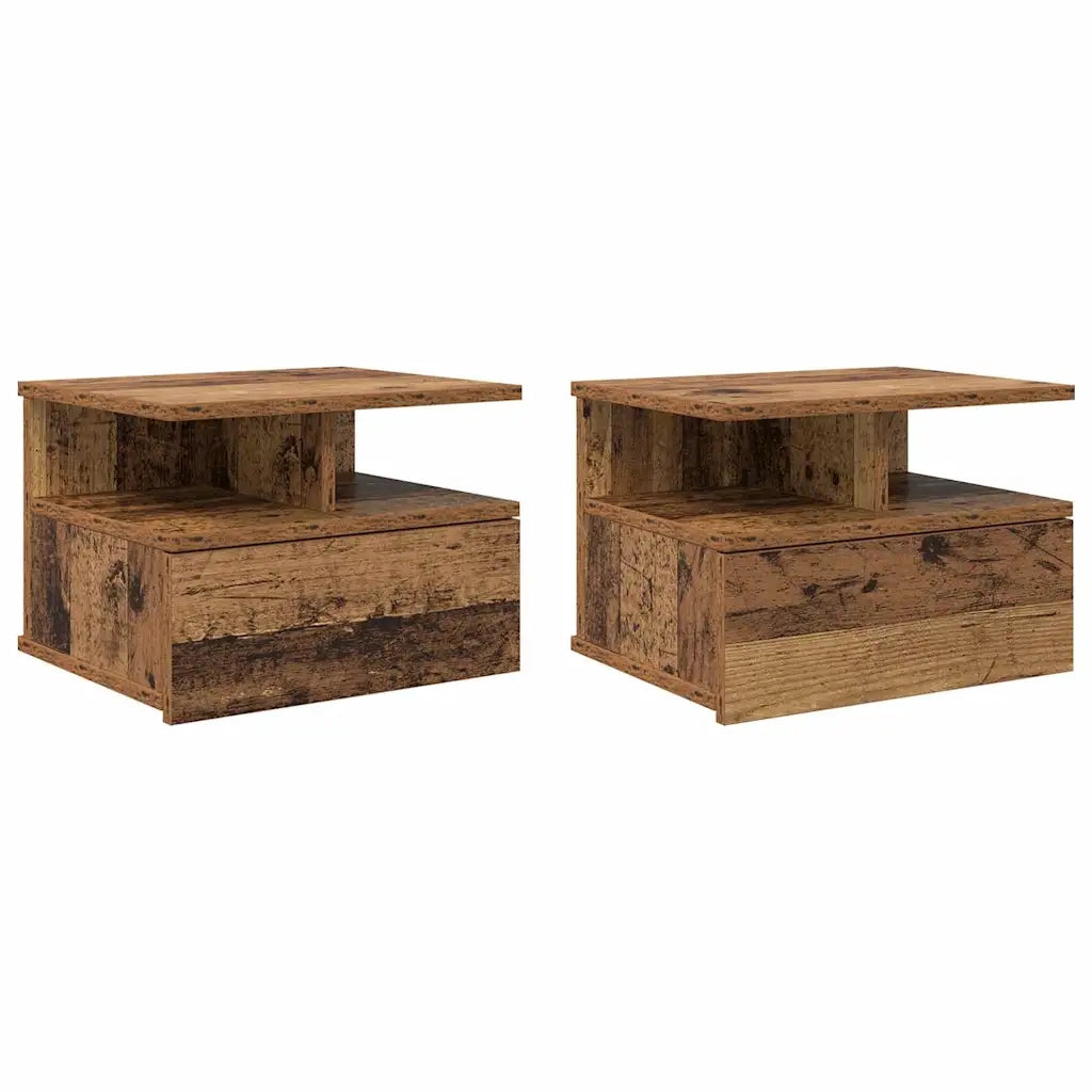 Comodino a Muro 2 pz-Set di 2 Tavolino da notte sospeso Legno vecchio 40 x 31 x 27 cm
