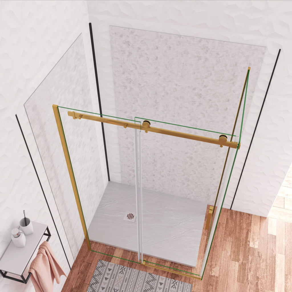 Box Doccia Angolare 110X90 cm H.195 cm Porta Scorrevole con Parete Fissa Vetro 8 mm Temperato Anticalcare Trasparente Telaio Cromo Dorato