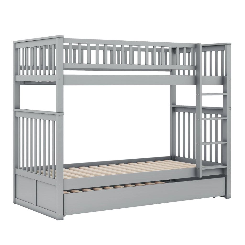 Letto a castello per bambini 90x200 cm - Zephmum - Grigio, 3 posti, letto estraibile, scala stabile