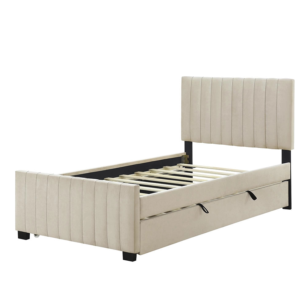 Letto bambino-Xylo-90x190 cm-ribaltabile, velluto, beige