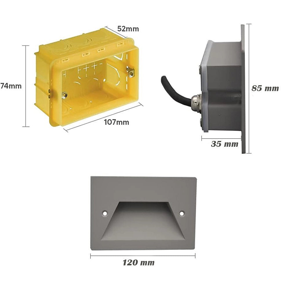 Trade Shop - Faretto Incasso Per Cassetta 503 Segnapasso 3w Tecnologia Cct Con Switch Ip65 Es49-3c - Grigio