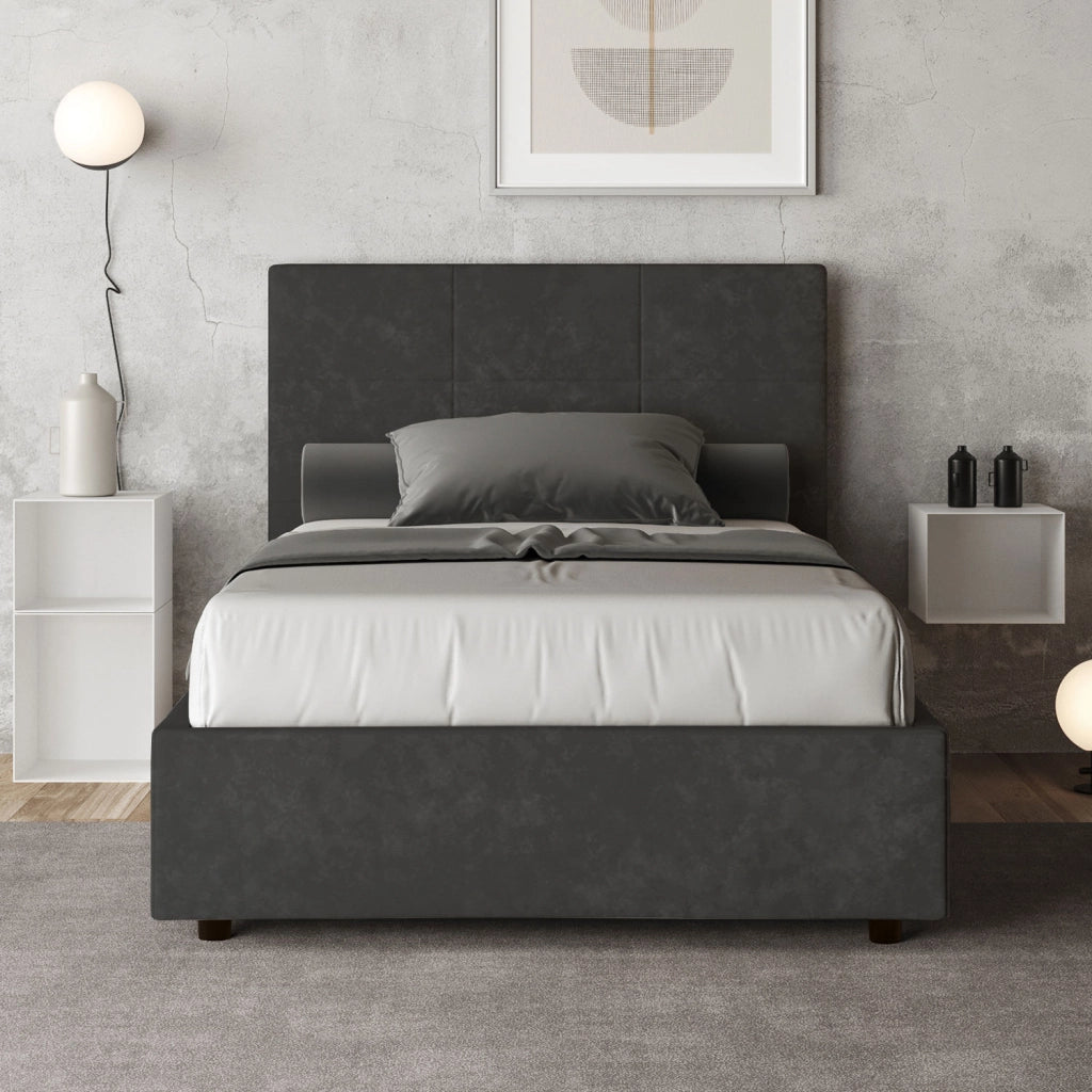 BS COM Letto una piazza e mezza senza rete imbottito 120x210 microfibra grigio