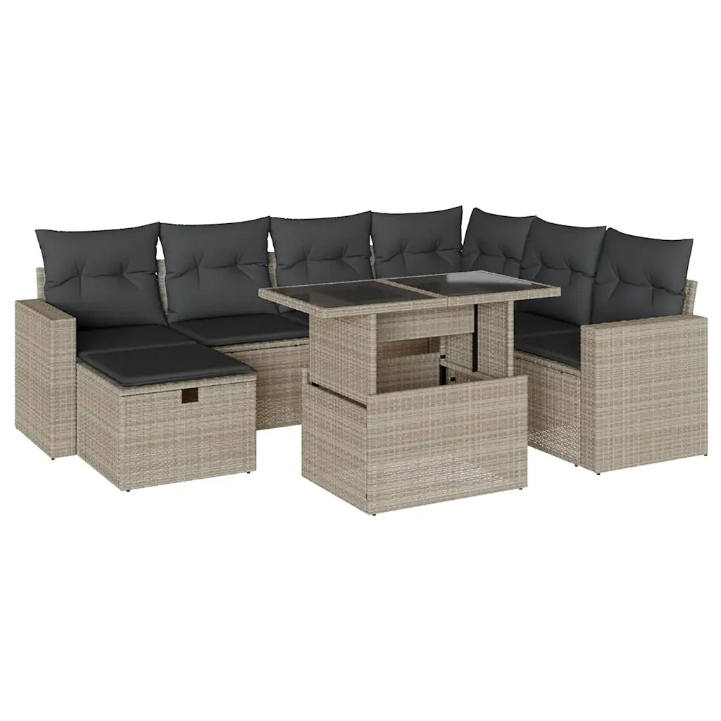 Set Divano da Giardino 8pz con Cuscini Grigio Chiaro Polyrattan