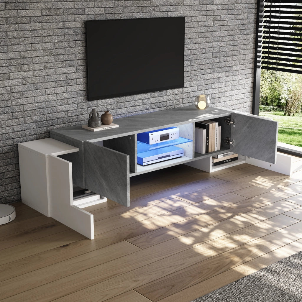 MOBILE TV 180x40x46,5 cm MDF Bianco e Grigio con LED e 4 ante