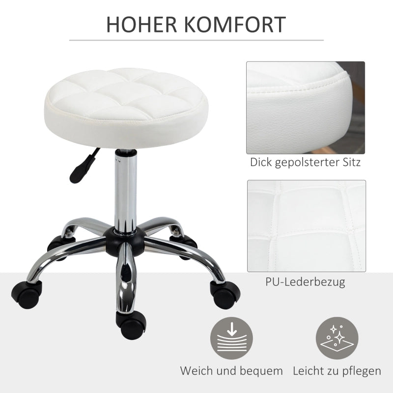 Sedia da ufficio Sgabello con ruote girevole regolabile in altezza con ruote in Similpelle Bianco Ø35.5 × 51-67 cm