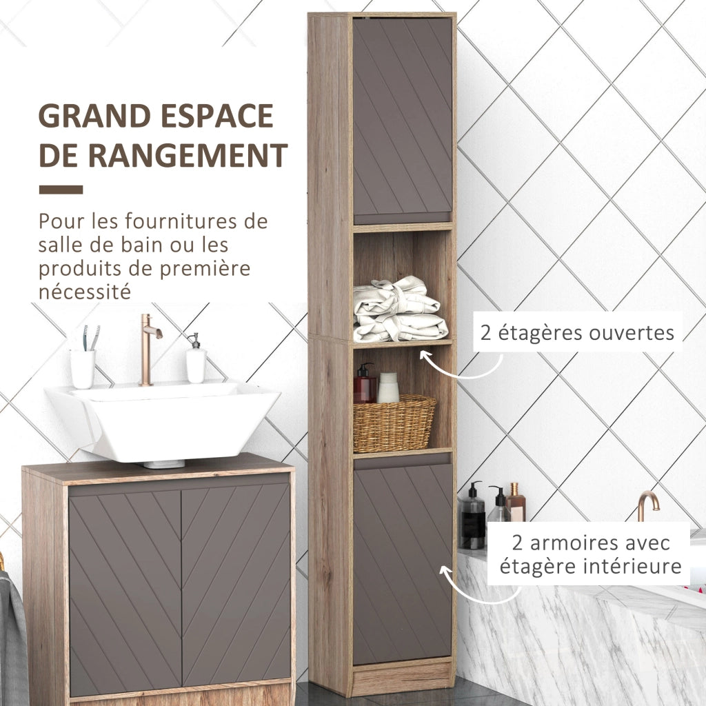 Armadietto Colonna per Bagno ¨C Zephmum ¨C Legno Rovere Grigio 30x24x170