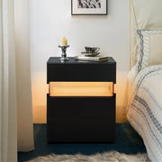 Comodino con LED e 3 cassetti, in legno ingegnerizzato, per camera da letto e soggiorno, nero, 60 × 46 × 22 cm