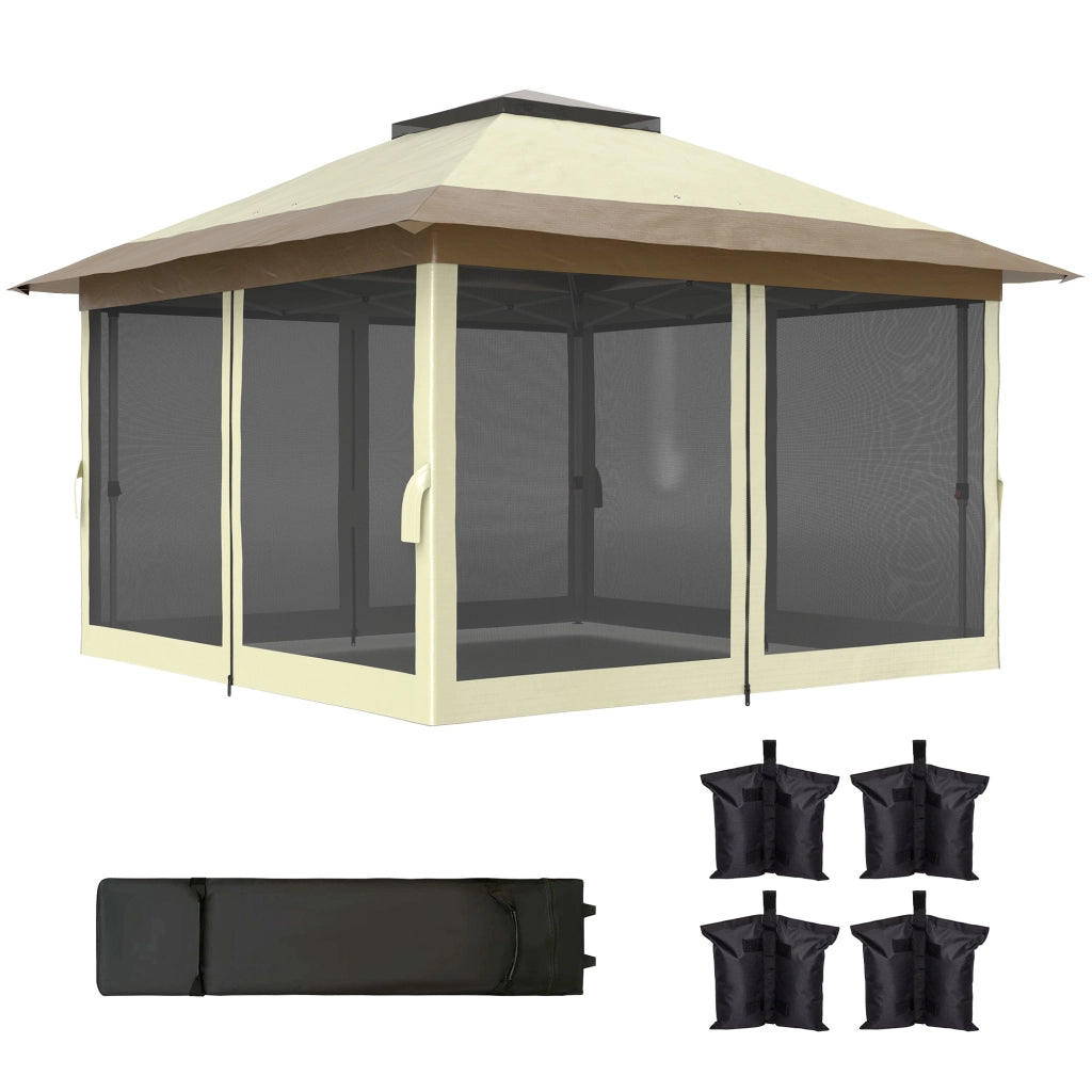 Gazebo Pieghevole 3.6x3.6 m ¨C zephmum ¨C Grigio, Polipropilene, Con Laterali a Rete