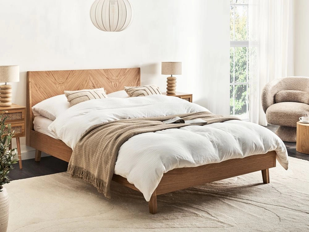 Letto in legno impiallacciato in rovere chiaro MDF impiallacciato in rovere 140 x 200 cm classic con base letto