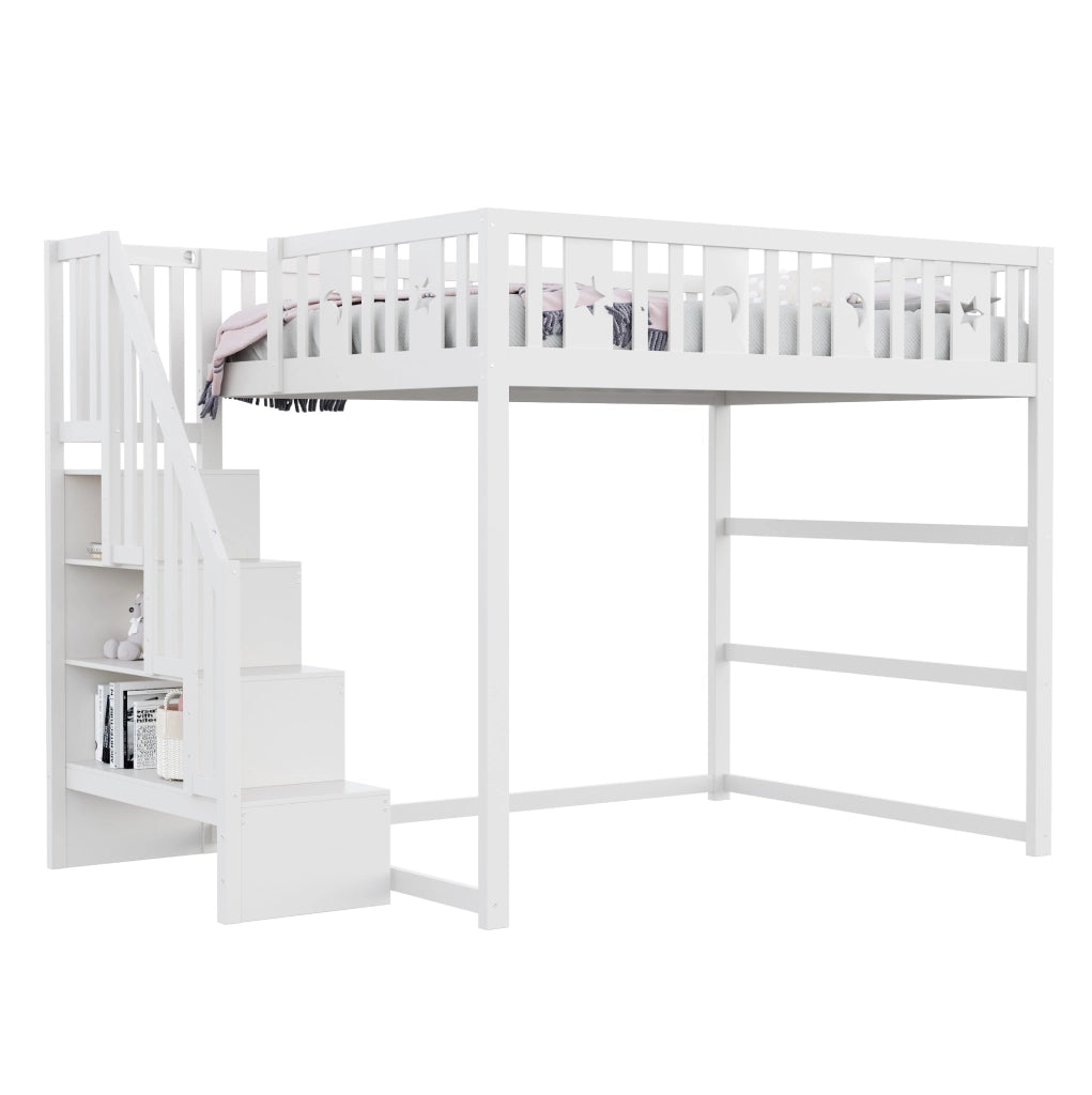 Letto a soppalco 140x200 cm con scala; ripiani e zona divano bianco