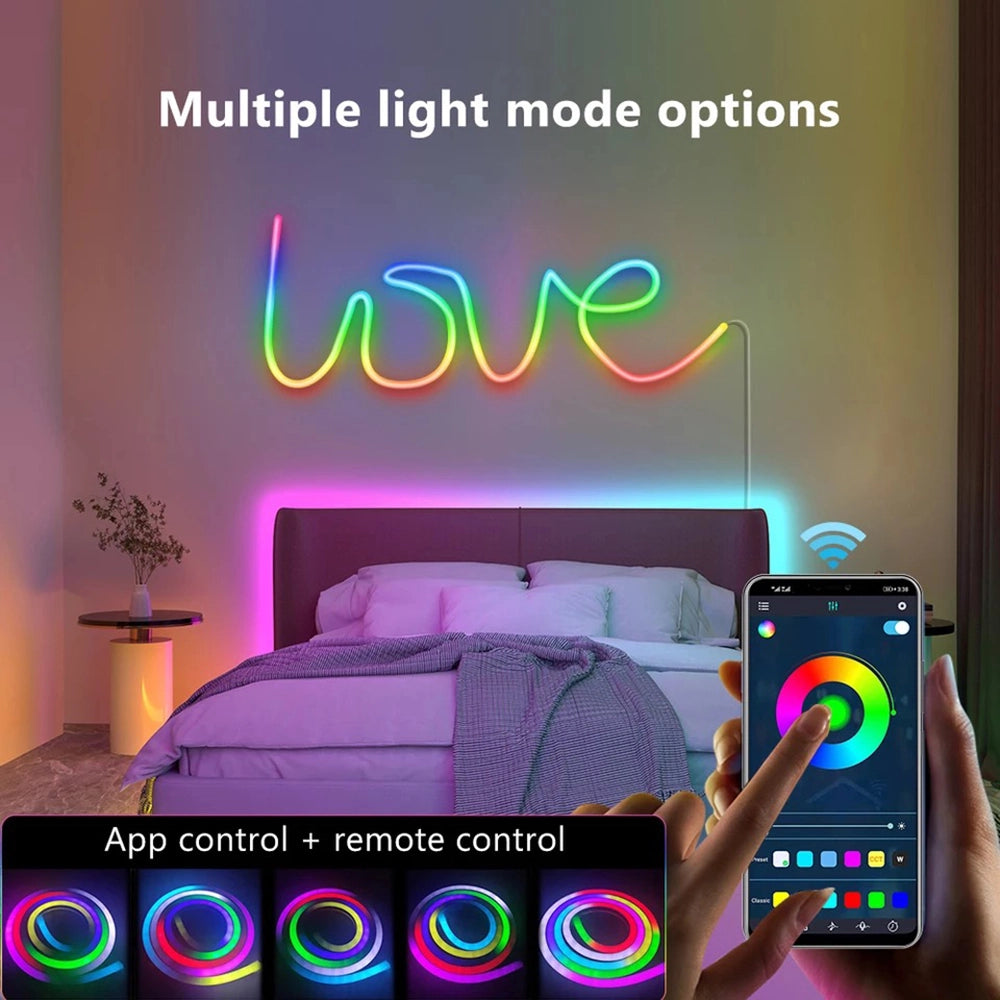 Striscia led 5 metri flex effetto neon RGBIC tubo intelligente multicolor IP65 Smart google alexa balcone festa scudetto Napoli