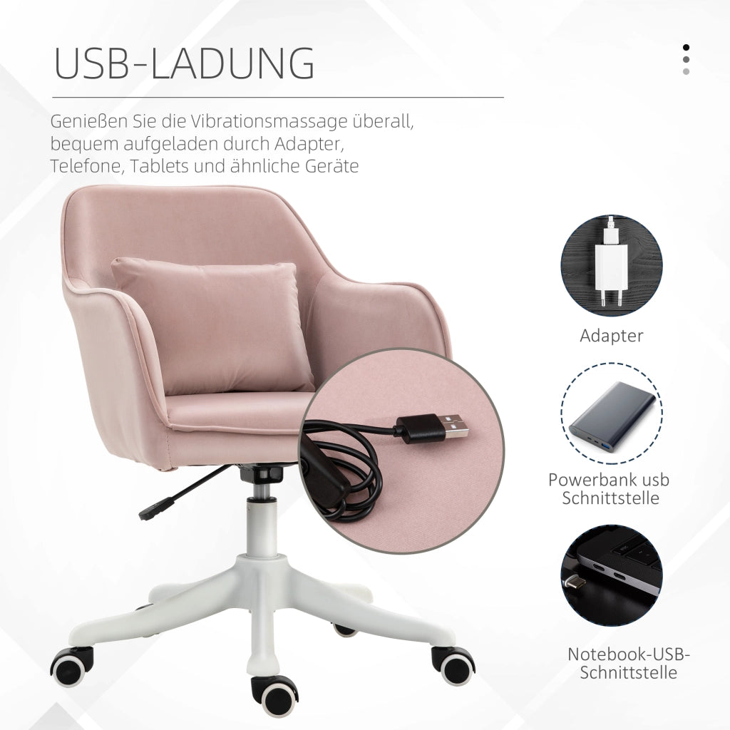 Sedia da ufficio ergonomica con massaggio a vibrazione USB e altezza regolabile in velluto rosa