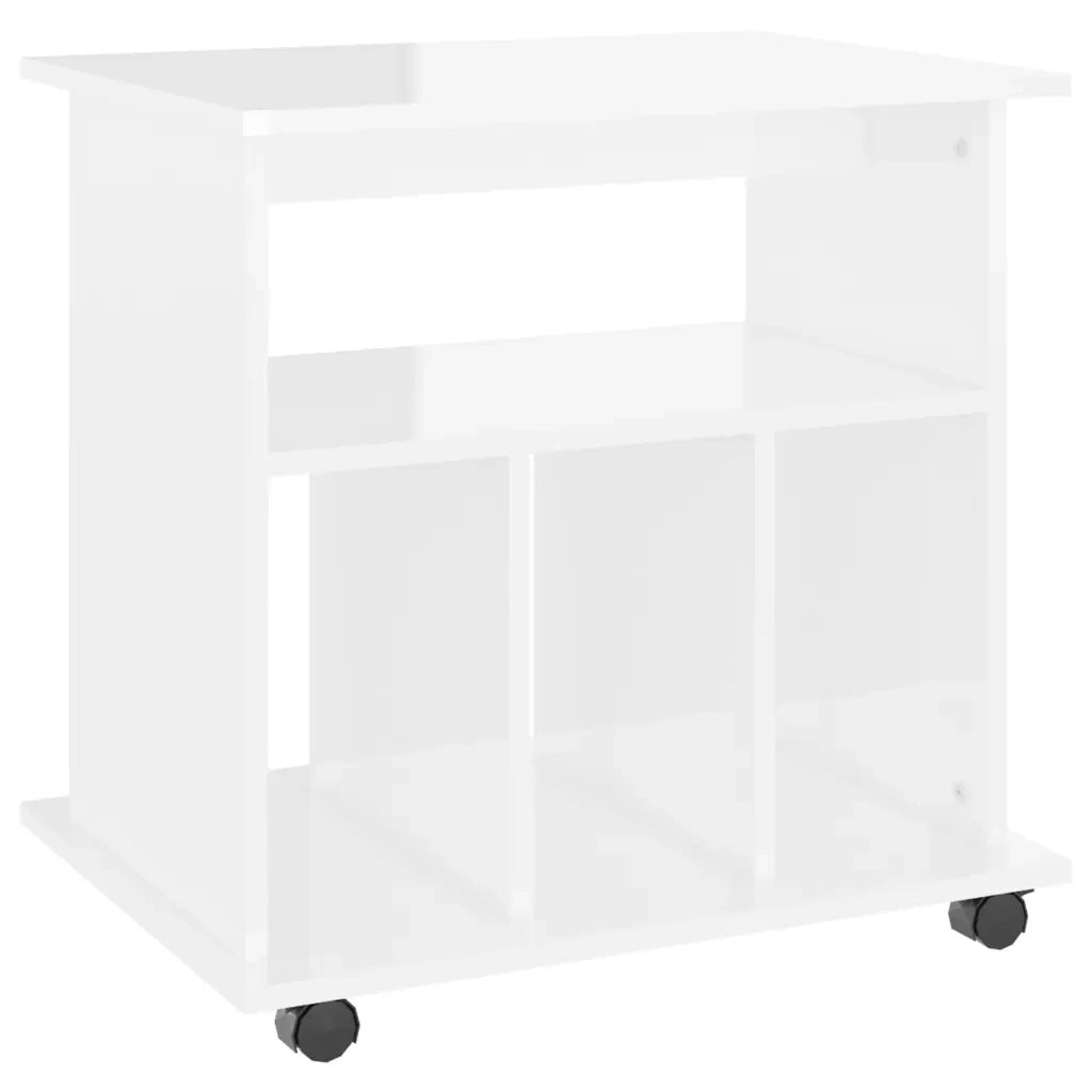 Mobiletto con Ruote Bianco Lucido 60x45x60 cm Legno Multistrato 808482