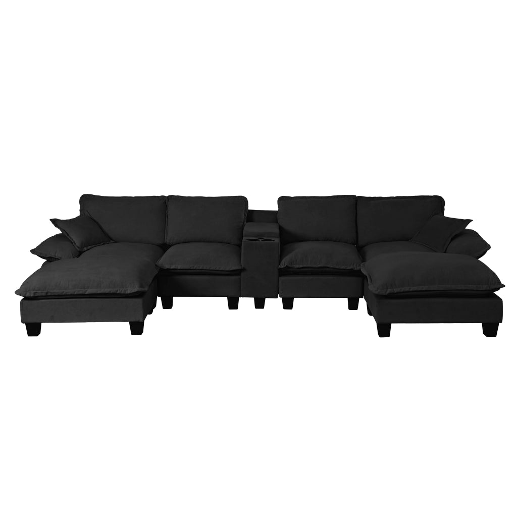 Divano Angolare Modulare U con Ottomane, Contenitore e USB ¨C Xylo ¨C Chenille Nero