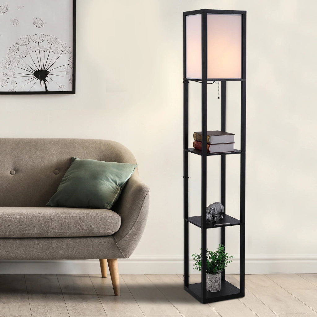 Lampada a Terra con Mensole ¨C Zephmum ¨C Nero e Bianco 26x26x160 cm