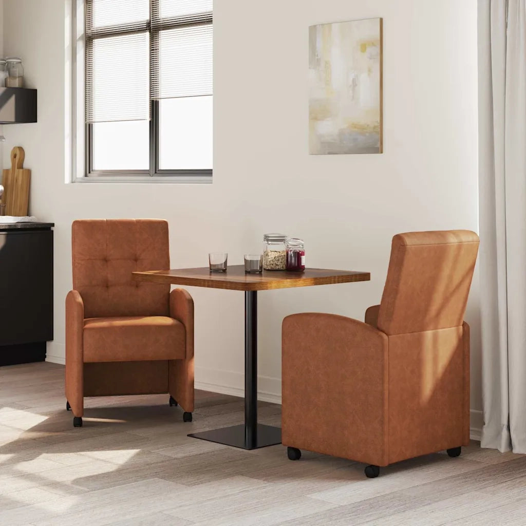 Sedie da Pranzo con Ruote 2 pz | Sedie da cucina Marrone 58 x 67 x 97 cm
