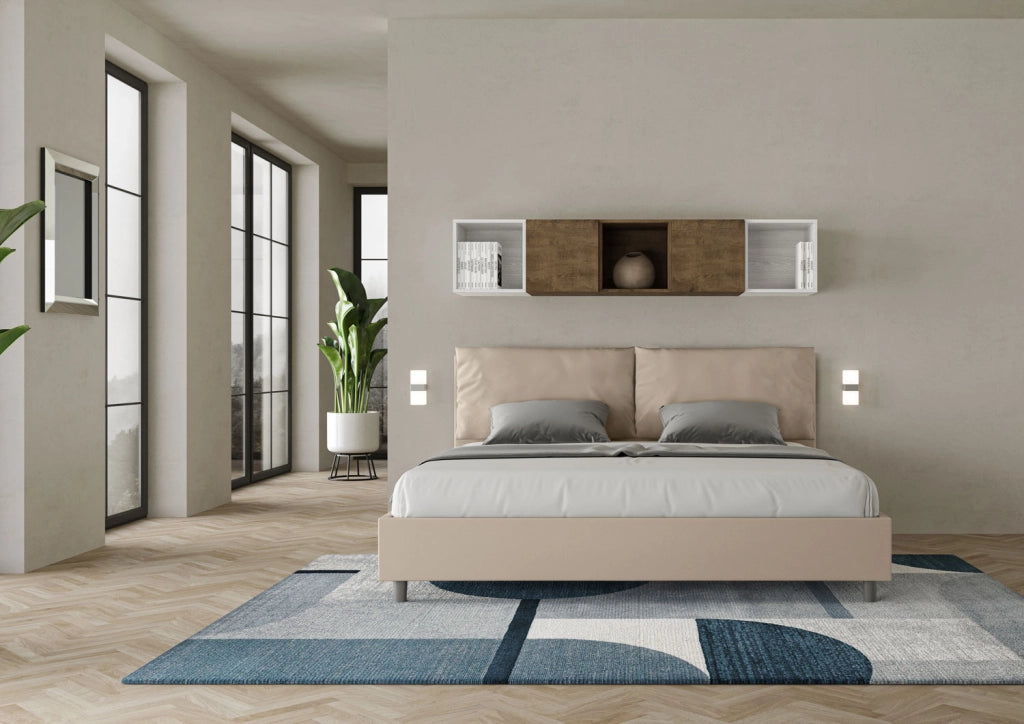 BS COM Letto matrimoniale king size con rete imbottito 200x210 similpelle tortora