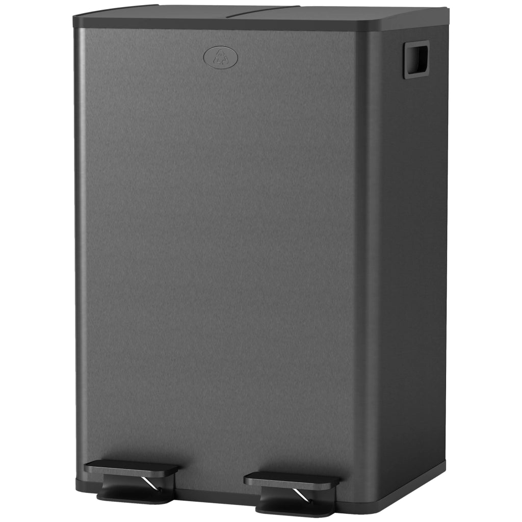 Pattumiera da Cucina 2 Scomparti ¨C Xylo ¨C 2x28L Acciaio Inox Nero Coperchio Soft-Close 45,8x36x67,6cm