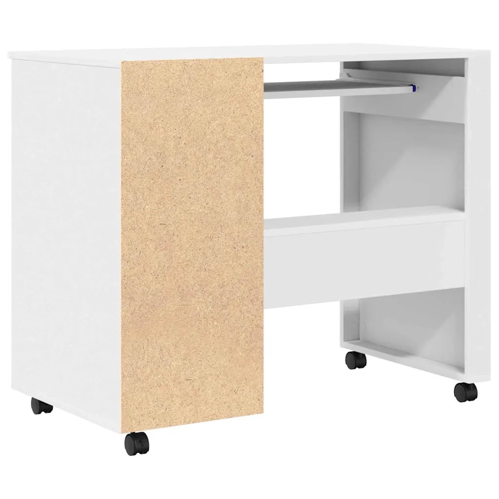 Scrivania | Tavolo da Ufficio con Ruote Bianco 91 x 50 x 77 cm Legno multistrato