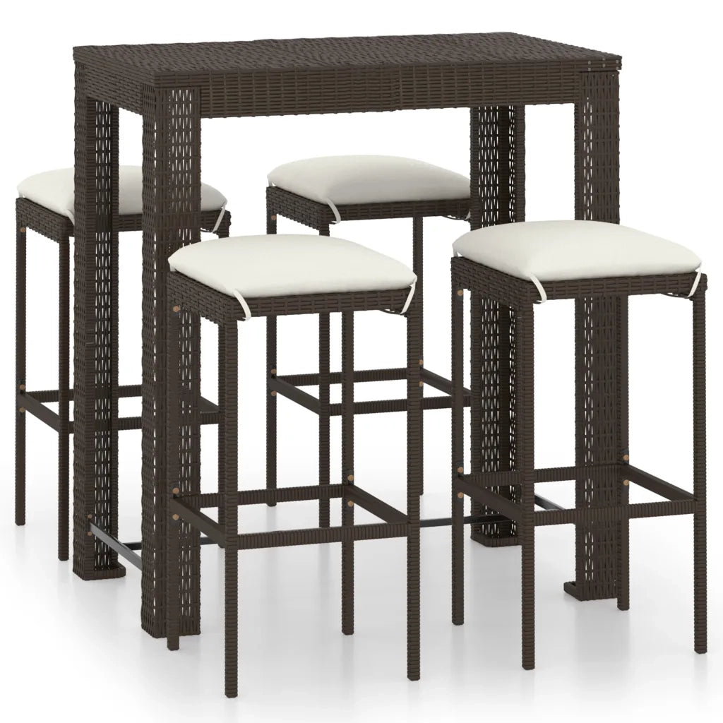 Set da Bar da Giardino 5 pz con Cuscini in Polyrattan Marrone 3064780