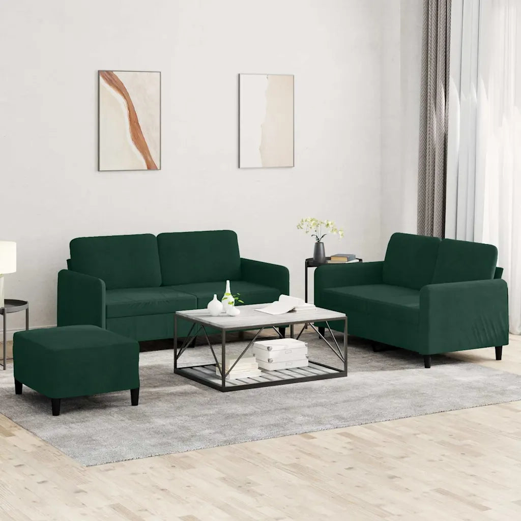 Set di Divani 3 pz Verde Scuro in Velluto