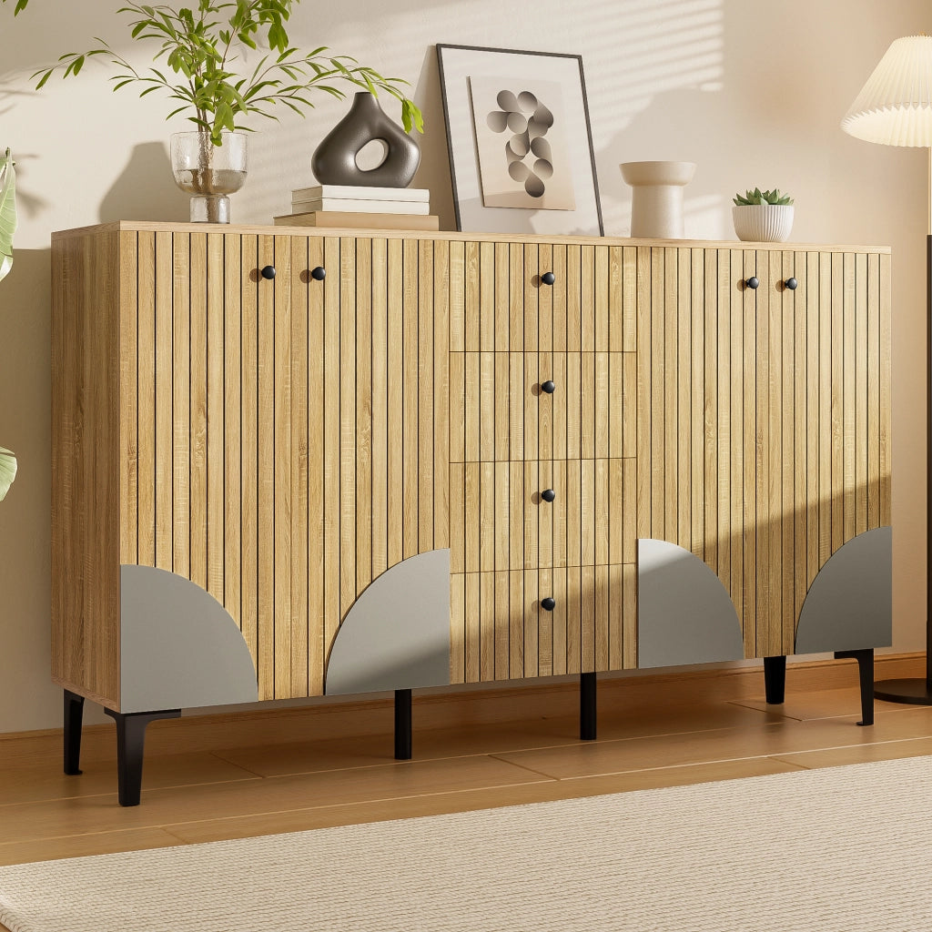 Credenza in Legno 4 Ante e 4 Cassetti 160x36x94 cm Mobile Contenitore Design Minimalista