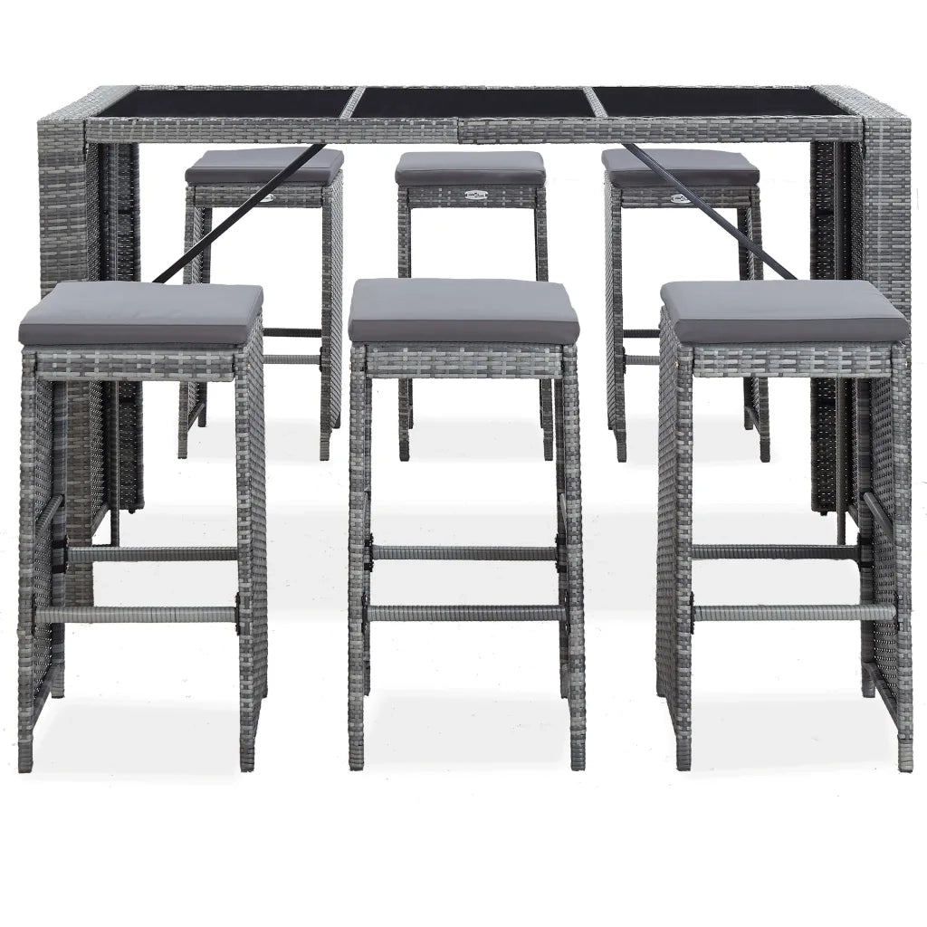 Set da Bar da Giardino 7 pz con Cuscini in Polyrattan Grigio 49561