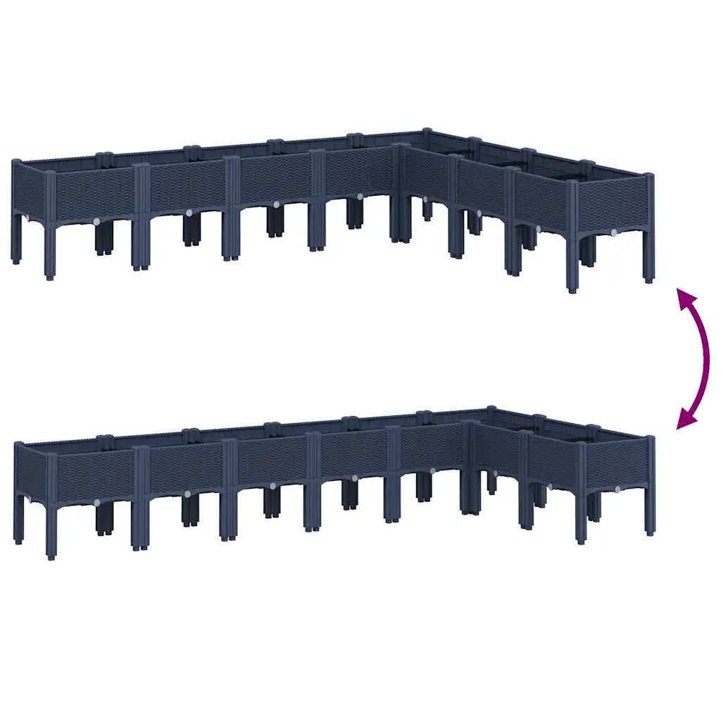 Fioriera | Cassetta per fiori | Vaso da Giardino con Gambe Grigio Blu 200x160x42 cm in PP