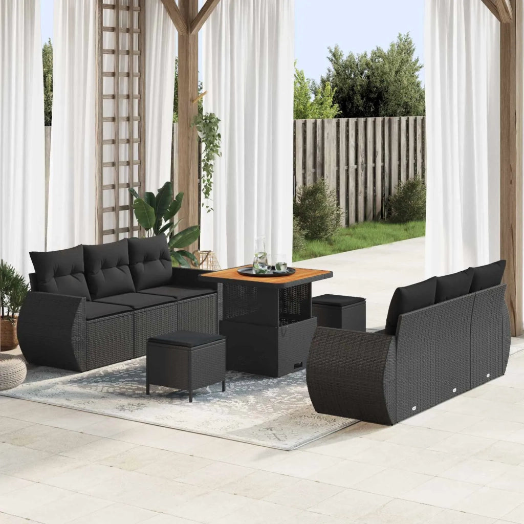 Set Divano da Giardino con cuscino 9 pcs Nero polyrattan 3363774