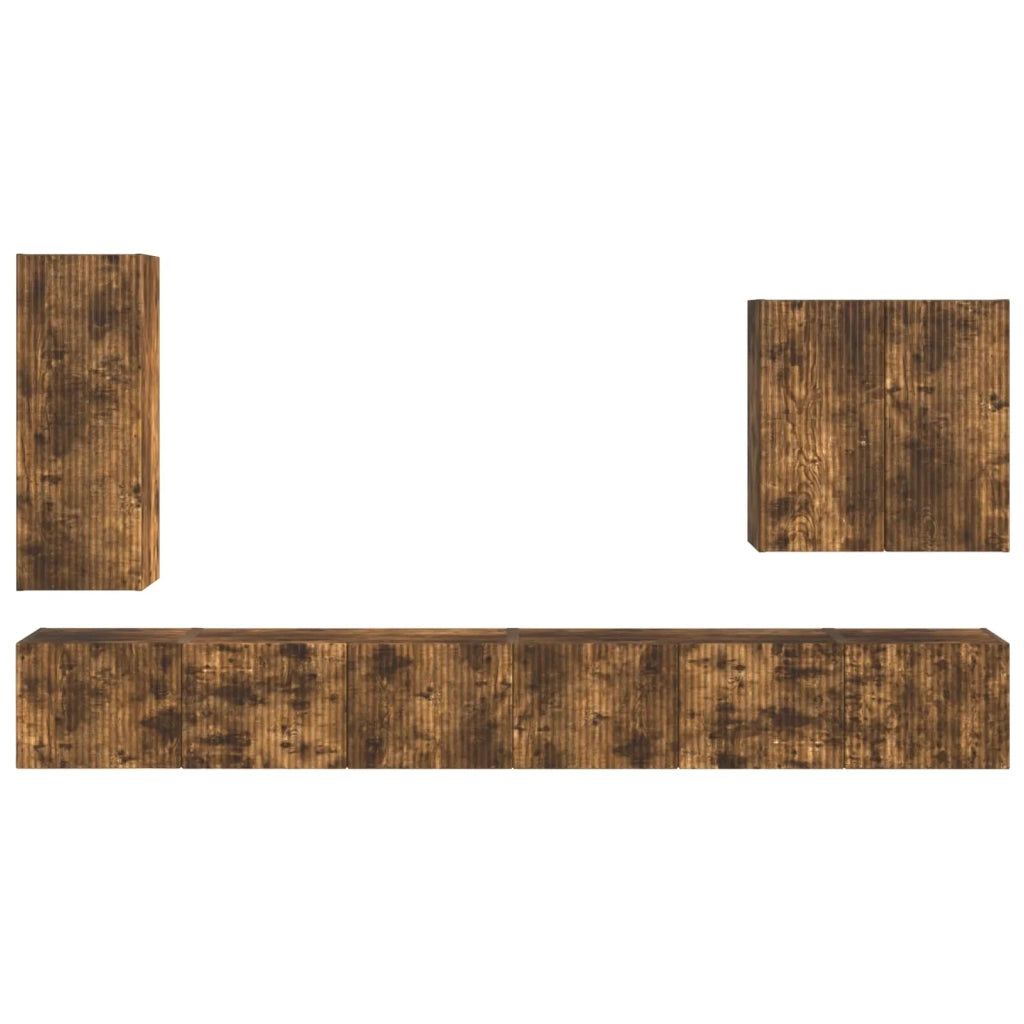 Set di Mobiletto da TV a Parete 6 pz-Credenza per TV sospesa Rovere fum¨¦