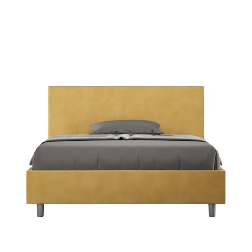 Letto matrimoniale francese contenitore imbottito 140x210 microfibra ocra Adele