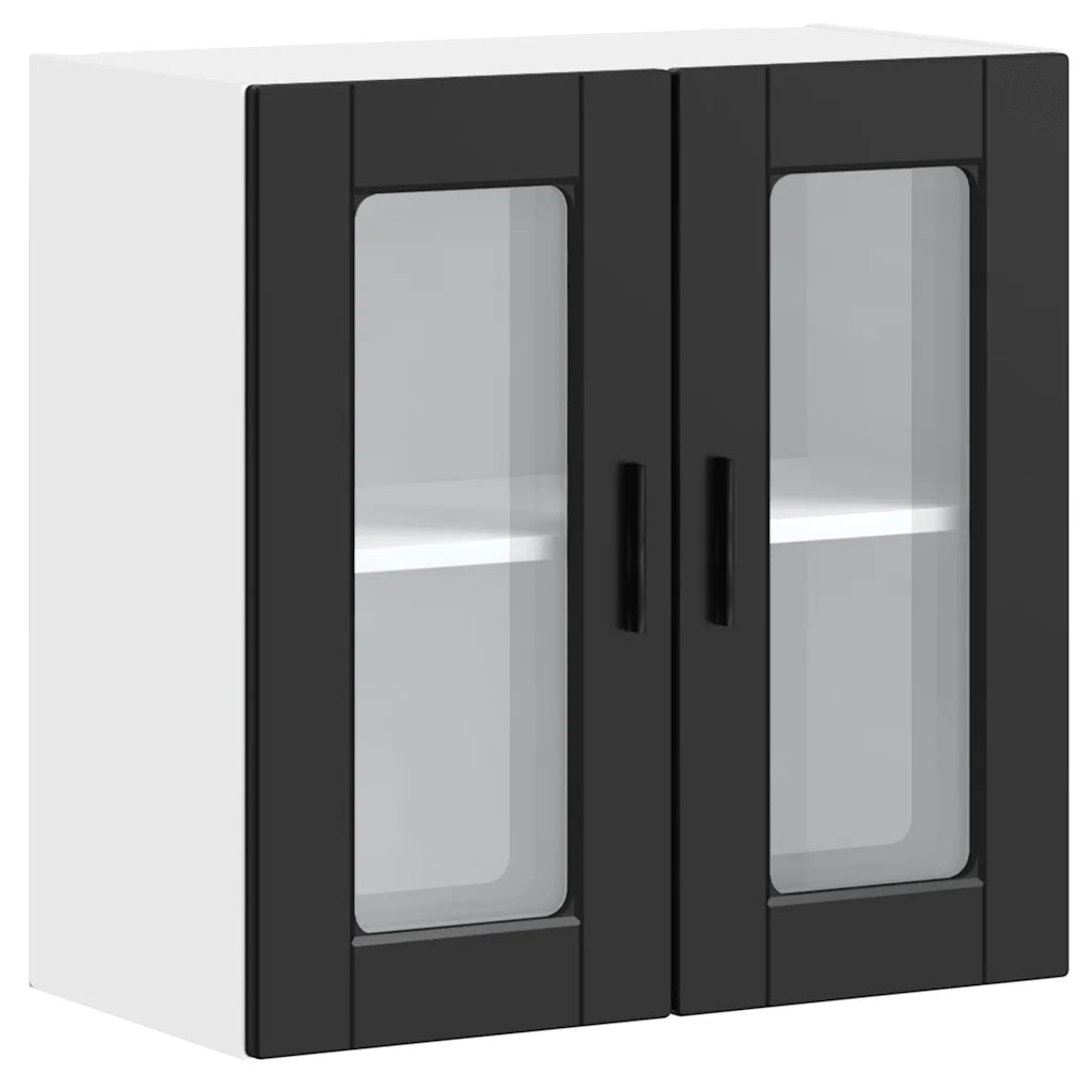 Pensile da Cucina con Porta in Vetro-Mobile Cucina da Parete Porto Nero 297261
